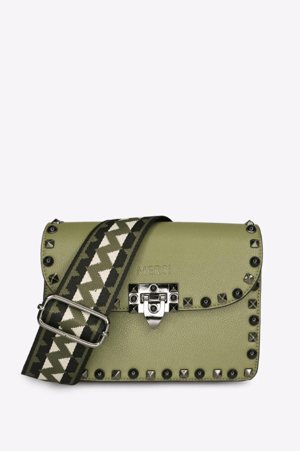 MERSI Studded Vegan Faux Leather Crossbody - Ruby