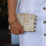 C&P Accessories Acrylic Line Pattern Clutch - Ivory