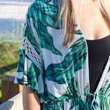 Rainforest Leaf Tie Front Cover Up - White/Green