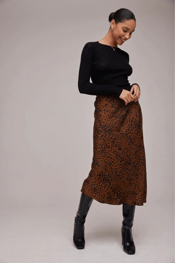 Bella Dahl Bias Midi Skirt - Gold Dots Print