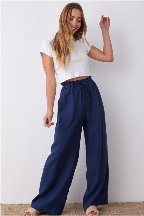 Bella Dahl Drawcord Wide Leg Pant - Summer Night Navy