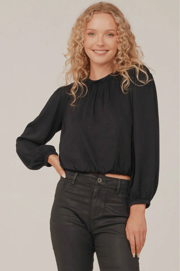 Bella Dahl Elastic Shirred Top - Black
