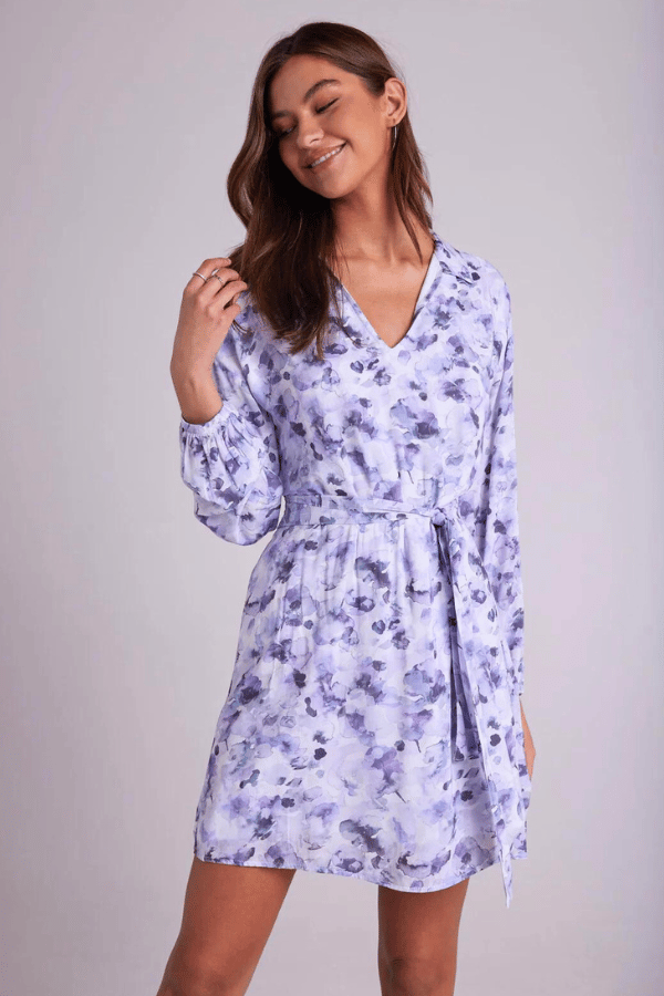 Bella Dahl Elastic Waist Tunic Dress - Lilac Floret Print