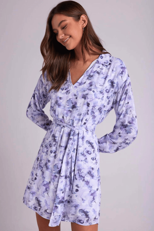 Bella Dahl Elastic Waist Tunic Dress - Lilac Floret Print