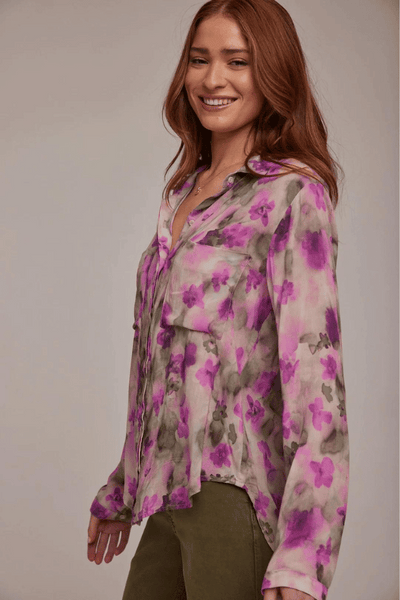 Bella Dahl Full Button Down Hipster Shirt - Floral Camo Print