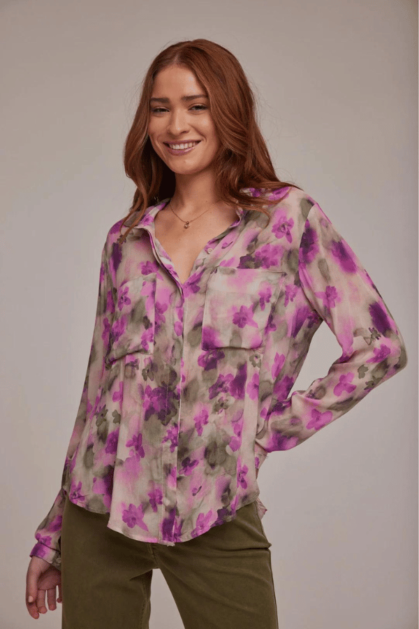 Bella Dahl Full Button Down Hipster Shirt - Floral Camo Print
