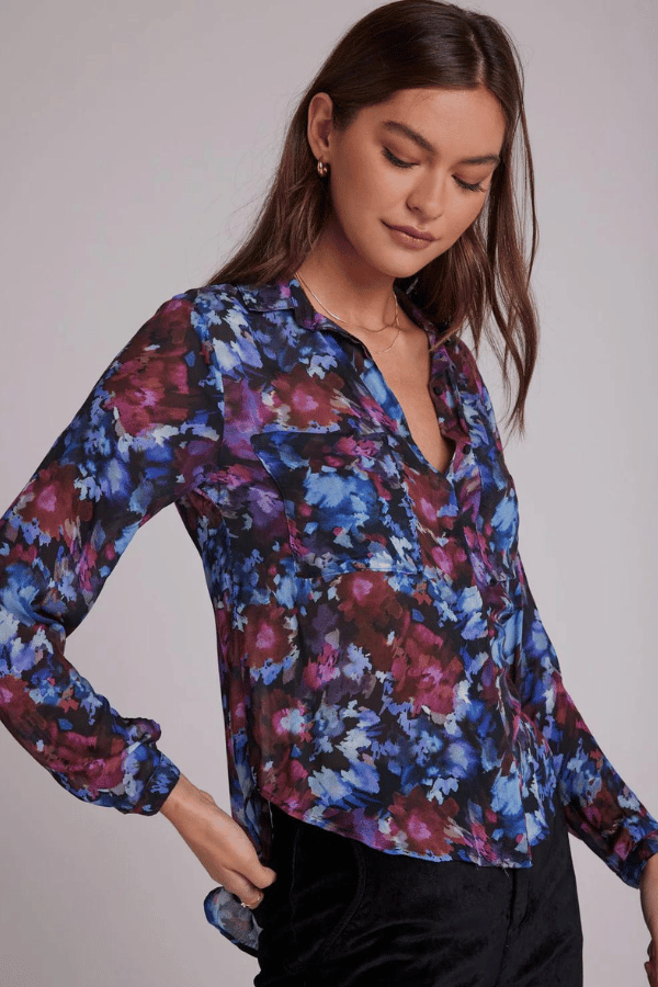 Bella Dahl Full Button Down Hipster Shirt - Midnight Bloom