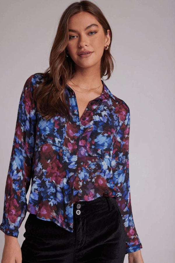 Bella Dahl Full Button Down Hipster Shirt - Midnight Bloom