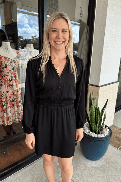 Bella Dahl Half Placket Smocked Mini Dress - Black