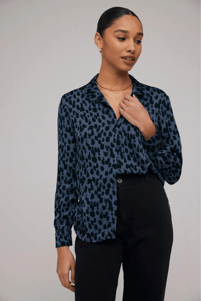 Bella Dahl Long Sleeve Clean Shirt - Denim Spots Print