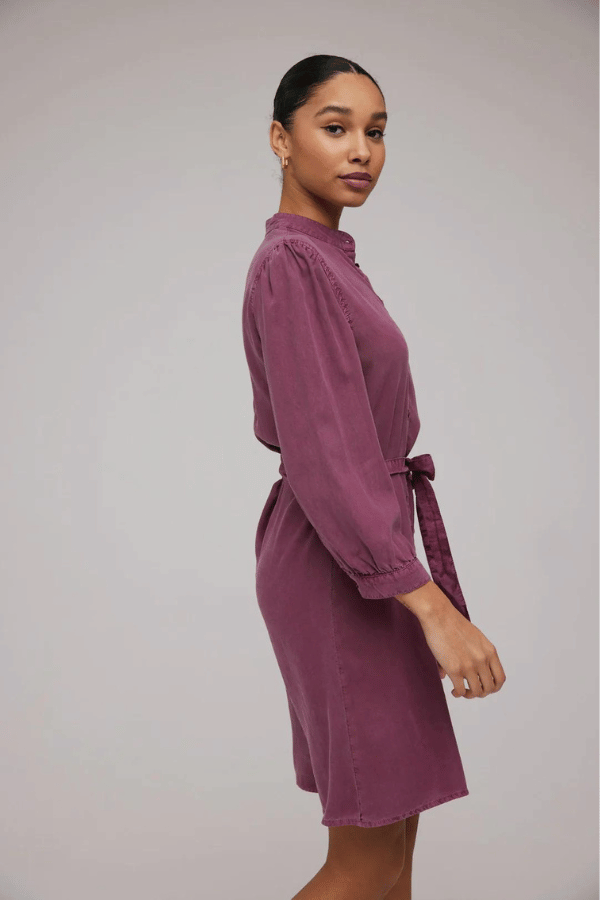 Bella Dahl Puff Sleeve Belted Shirt Dress - Purple Berry