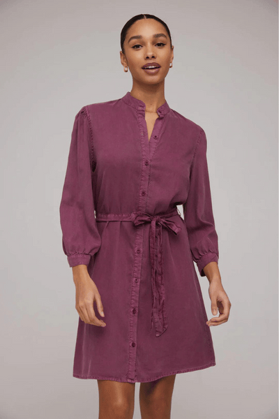 Bella Dahl Puff Sleeve Belted Shirt Dress - Purple Berry