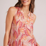 Bella Dahl Sleeveless Shirred Shoulder Blouse - Painted Leaves Print