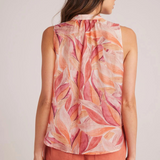 Bella Dahl Sleeveless Shirred Shoulder Blouse - Painted Leaves Print