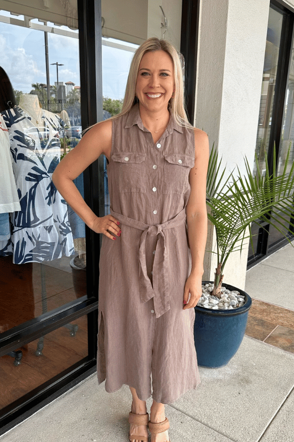 Bella Dahl Sleeveless Utility Duster Dress - Coastal Fog