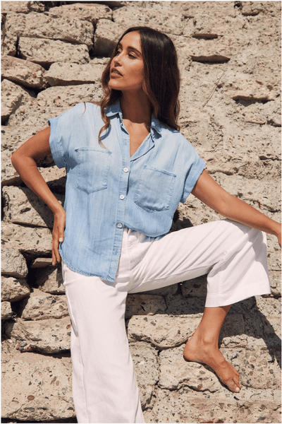 Bella Dahl Two Pocket Short Sleeve Button Down - Caribbean Wash