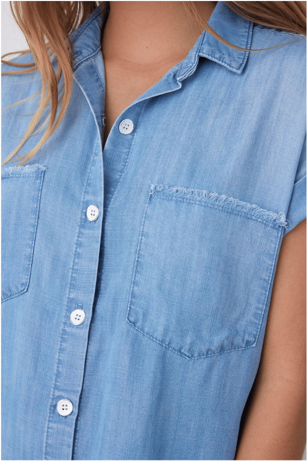 Bella Dahl Two Pocket Short Sleeve Button Down - Caribbean Wash
