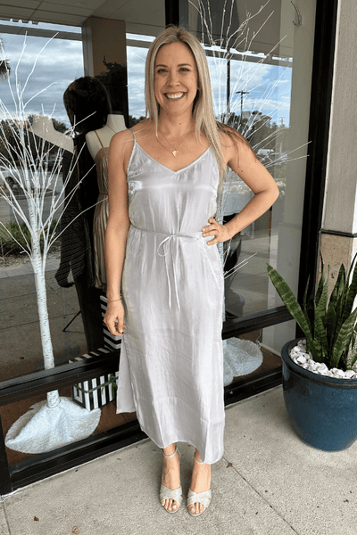 Bella Dahl V-Neck Cami Shift Dress - Silver Shimmer