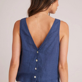 Bella Dahl Sleeveless Button Back V-Neck Tank - Brazilian Navy