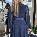 Current Air Flower Jaquard Tie Waist Mini Dress - Navy