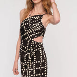 Heartloom Nyx One Shoulder Dress - Black/White Dot side view