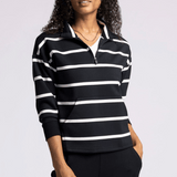 Keely Pullover Quarter Zip Striped Sweatshirt - Black/White