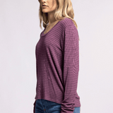 Lauren Long Sleeve V-Neck Tee - Eggplant Stripe