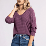 Lauren Long Sleeve V-Neck Tee - Eggplant Stripe