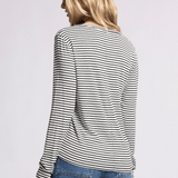 Lauren Long Sleeve V-Neck Tee - White/Black Stripe