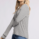 Lauren Long Sleeve V-Neck Tee - White/Black Stripe