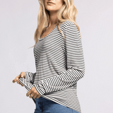 Lauren Long Sleeve V-Neck Tee - White/Black Stripe