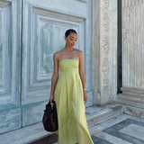 Lusana Talia Linen Maxi Dress - Sage