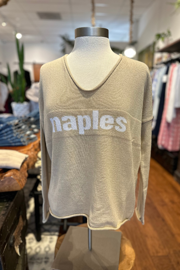 Naples Lightweight V-Neck Sweater - Camel/White