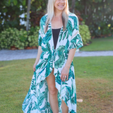 Rainforest Leaf Tie Front Cover Up - White/Green