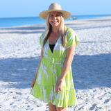 Sasha Tropical Print Cover Up Dress - Lime/Cream