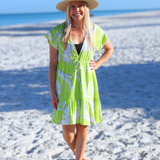 Sasha Tropical Print Cover Up Dress - Lime/Cream