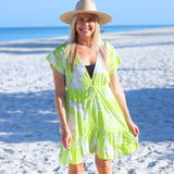 Sasha Tropical Print Cover Up Dress - Lime/Cream