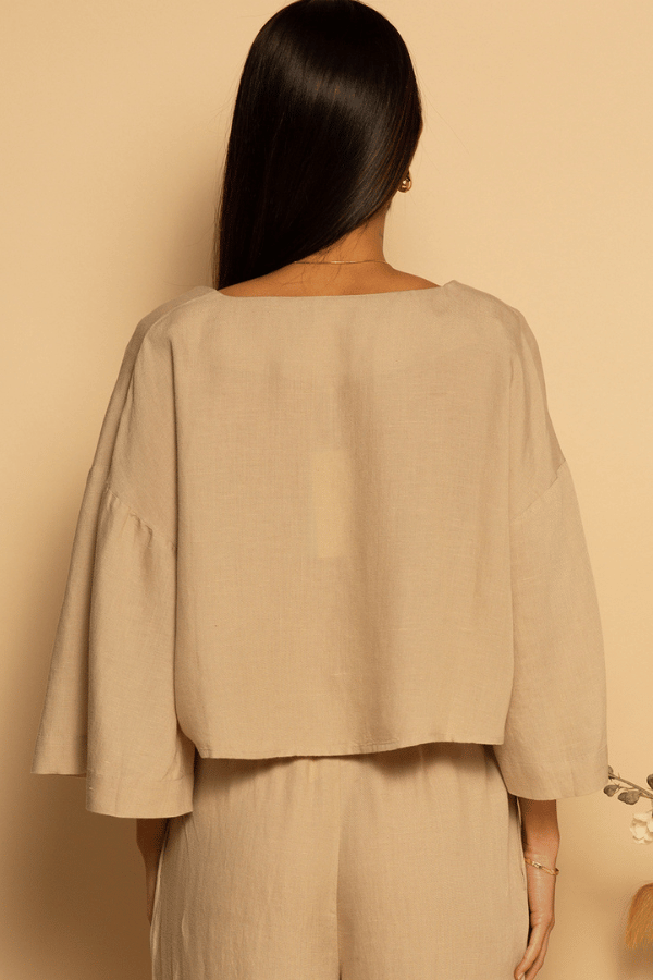Shore Cropped Long Sleeved Top - Tan