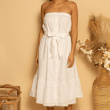 Shore Gingham Strapless Midi Dress - White