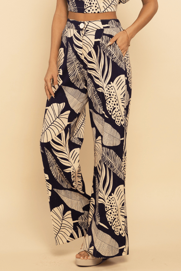 Shore Nautical Palm Trouser Pant - Navy/Cream