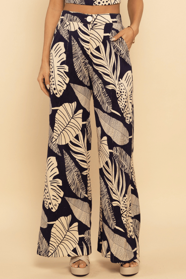 Shore Nautical Palm Trouser Pant - Navy/Cream