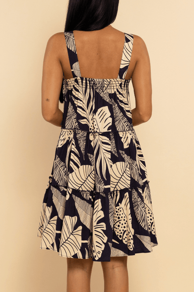 Shore Tiered Mini Dress - Nautical Palm Blue