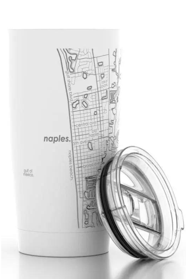 Naples Downtown Map 20 oz Insulated Tumbler - White